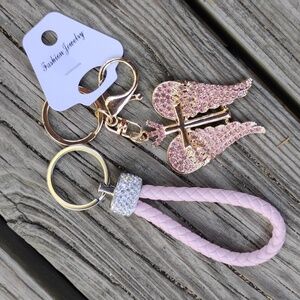BUY IT NOW PRICE Pink rhinestone angel wing cross bag charm keychain